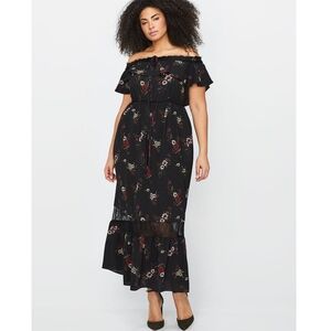 City Chic black lace floral maxi dress size 24